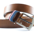 Cintura in crosta anticata stampata a caldo con passante in tessuto. | Vendita online cinture Made in Italy